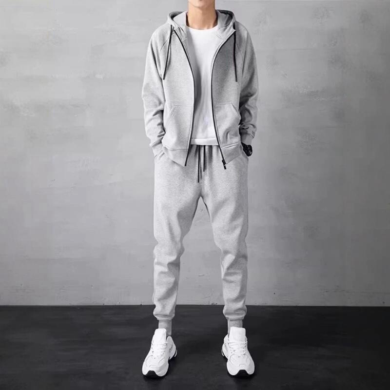 Men's Casual Sports Cardigan suit Spring and Autumn New Loose Outdoor Hooded Zipper Sweater Two-piece Set