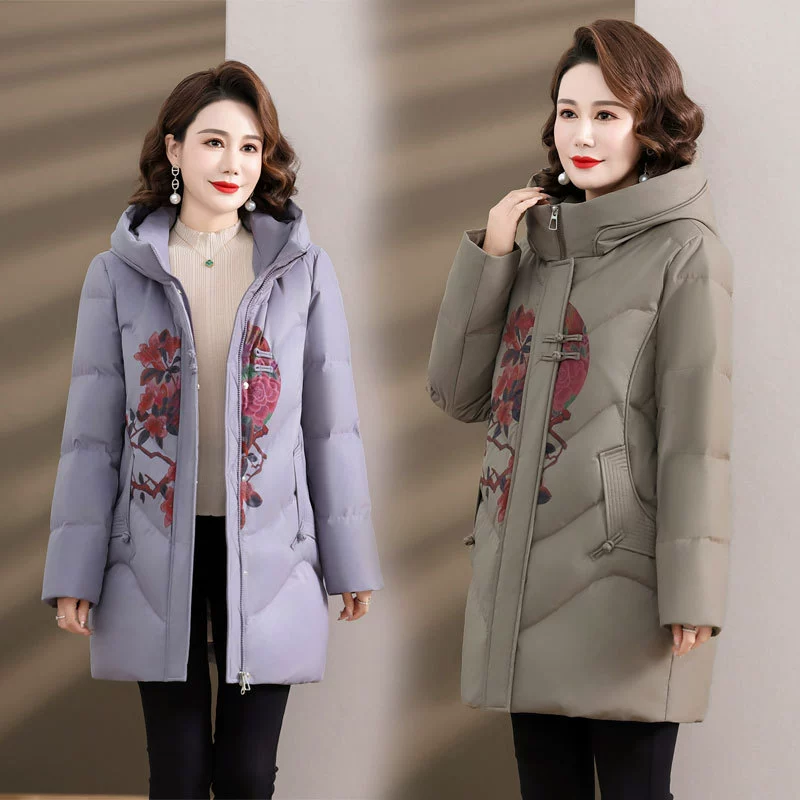 Пуховик для матерей среднего и пожилого возраста, женский зимний пуховик с принтом в китайском стиле, благородная зимняя одежда для бабушек и стариков