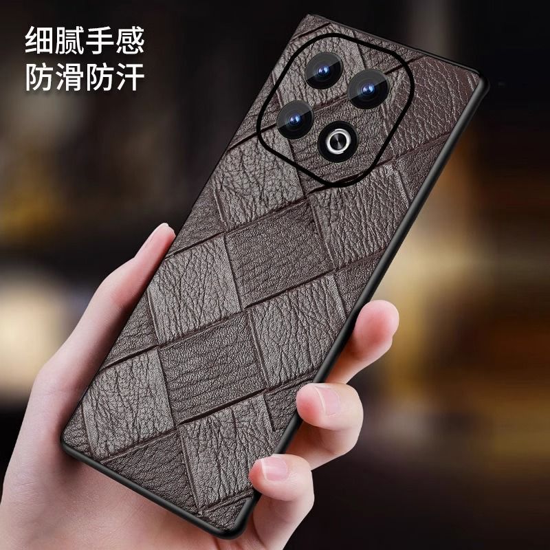 For iQOO12 11 10pro 9 8 7 Neo6se Z7 phone case real head layer cowhide plaid pattern men