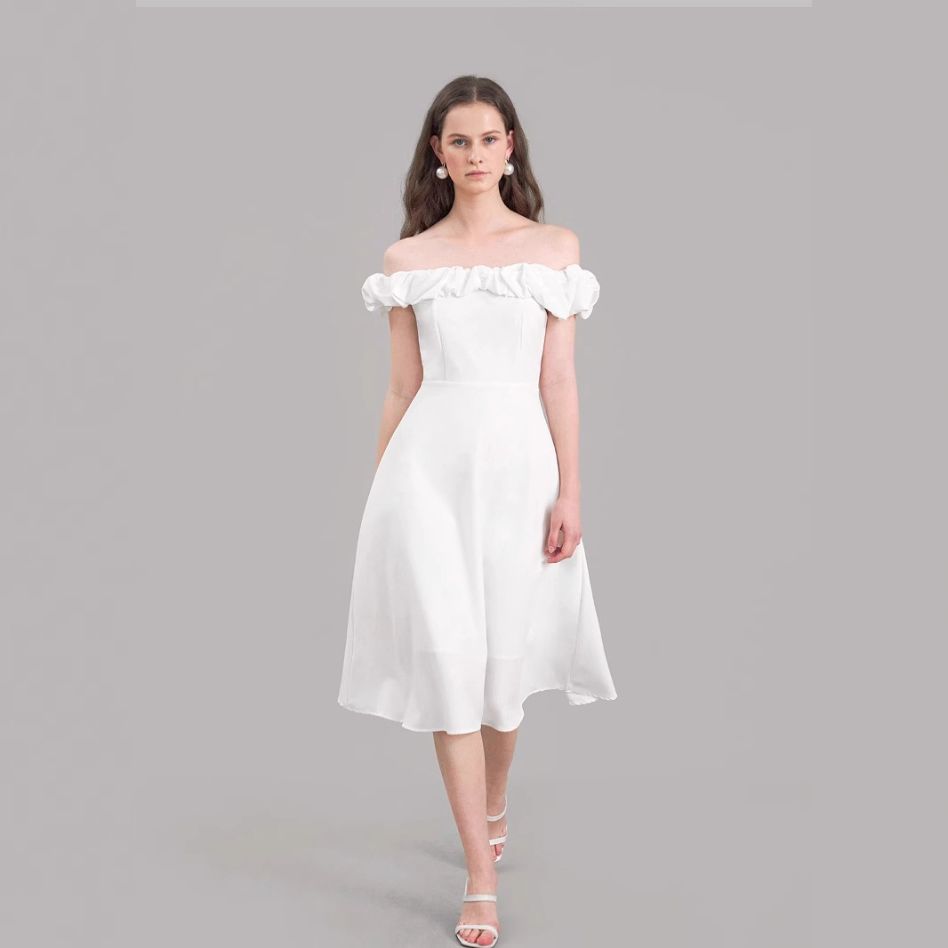 White Off-shoulder Design Sense Light Wedding Dress Summer New Engagement Dress Slim-fit Slimming Simple Daily Wear