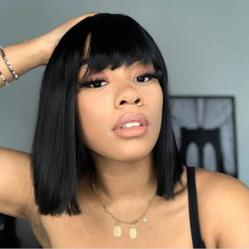 Comercio exterior cabello corto y recto pelucca femenina personalidad africana chica caliente moda europea y americana corta bobobo cabeza de fibra química cubierta de cabeza