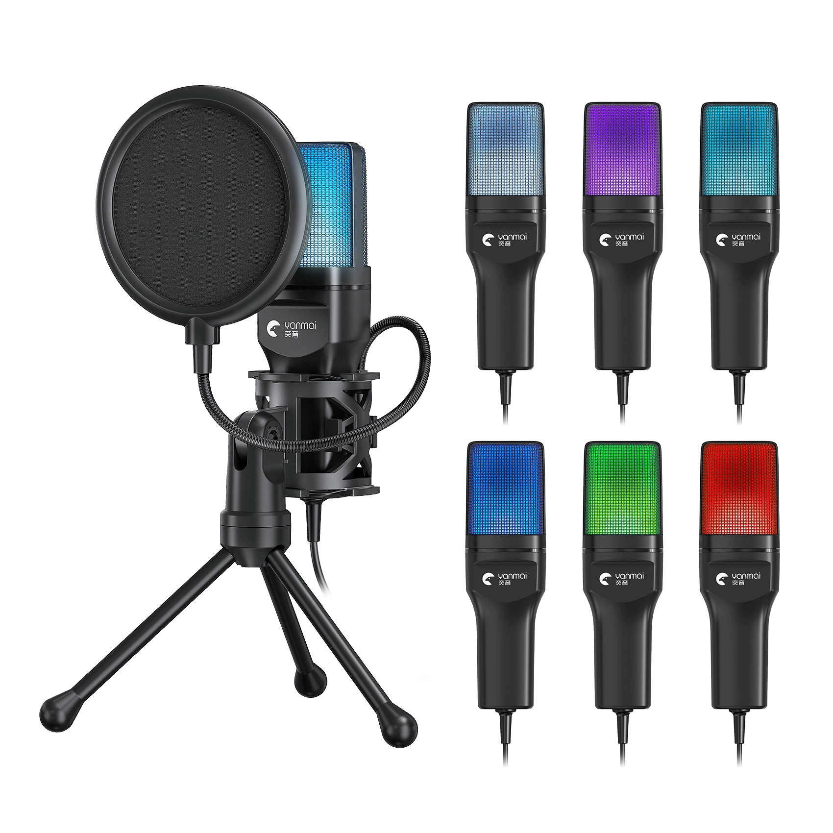 Конденсаторный настольный микрофон SF-777R и X1S, RGB-подсветка, 3,5 мм / USB, кардиоидный и всенаправленный