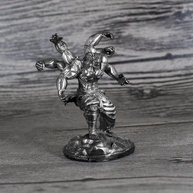 Asura violento de seis brazos de latón modelo de cobre blanco decoración hecha a mano juego de escritorio de los hombres juego de mesa de juguete soldado de cobre blanco
