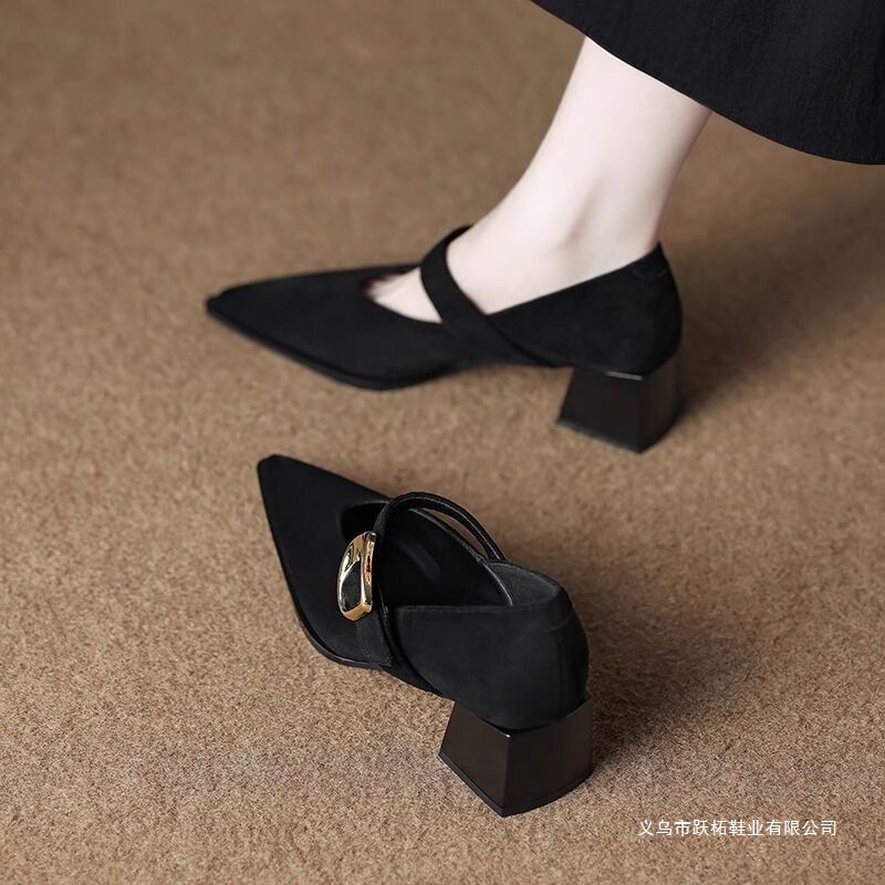 French retro stunning Mary Jane high-heeled shoes for women, 2026 spring new versatile and extremely good-looking chunky heel pointed toe single shoes French retro stunning Mary Jane high-heeled shoes for women, 2026 spring new versatile and extremely good-looking chunky heel pointed toe single shoes