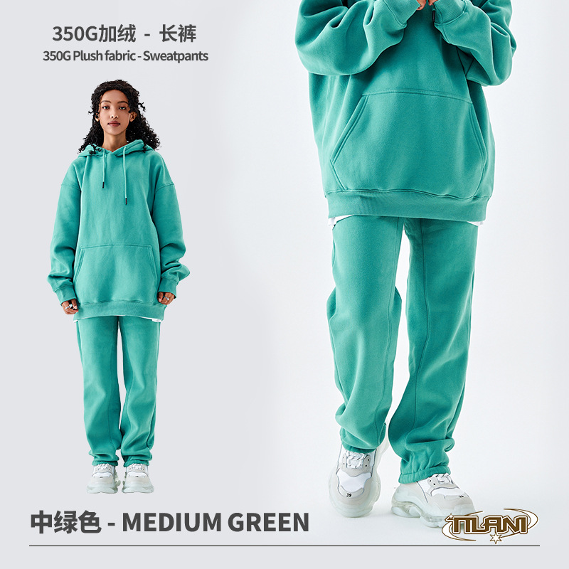 Conjunto deportivo unisex, sudadera con capucha y pantalón, forro polar grueso 350g, moda europea y americana
