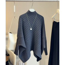 小众设计感慵懒风蝙蝠袖斗篷式半高领毛衣女秋冬季新款宽松针织衫