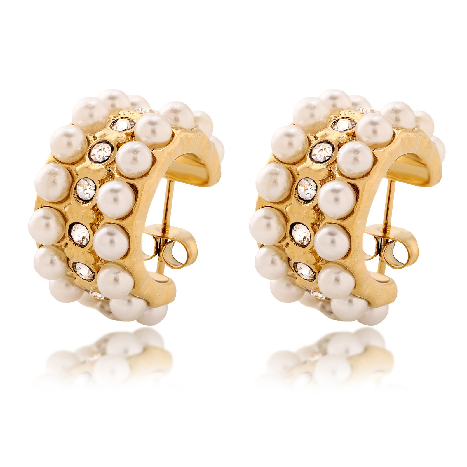 All Seasons Season 1 Pair Lady Modern Style C Shape Inlay 304 Stainless Steel Imitation Pearl 18K Gold Plated Ear Studs