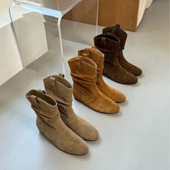 法式复古堆堆靴女马丁靴子2025年新款绒面瘦瘦靴粗跟小短靴女秋冬