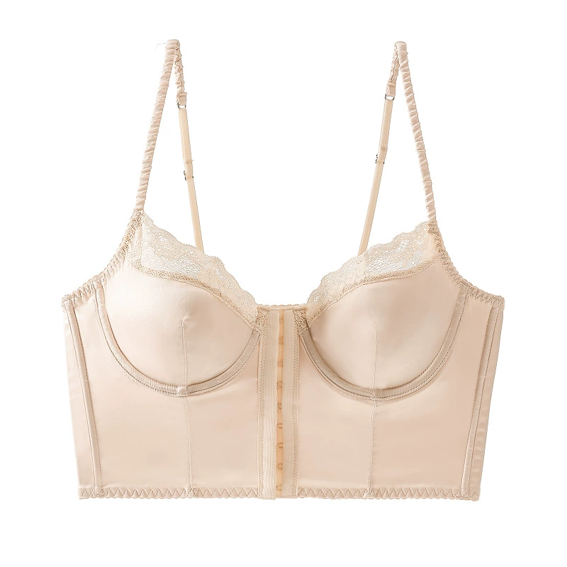 Longline Bustier Vest Bra, Satin Stretch, Removable Soft Wire Cups, Sizes S–XL