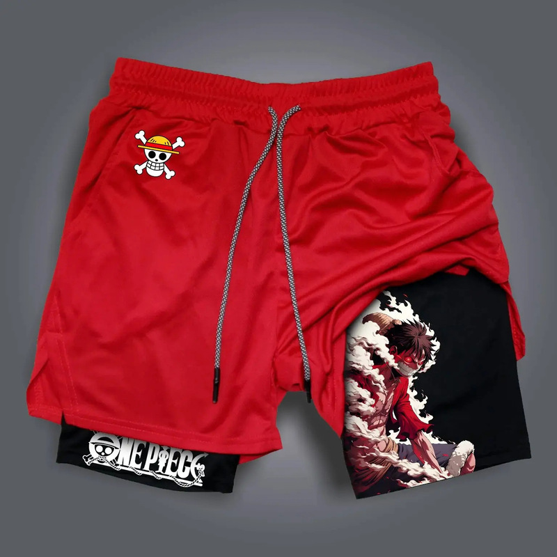 One Piece Anime Print 2-in-1 Shorts, Retro Y2K Beach Shorts, Quick-Dry and Breathable, New Summer Style