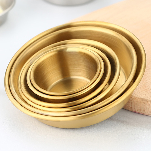 Korean barbecue restaurant kimchi dish hot pot western food flavor dish golden condiment round dish outdoor 304 stainless steel sauce dish