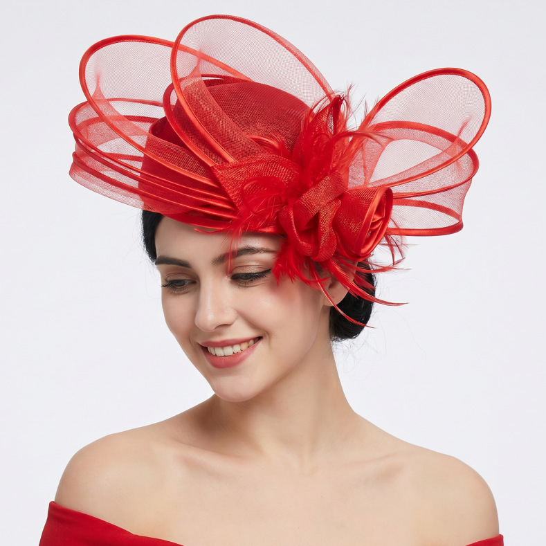 European and American Style Exaggerated Mesh and Linen Hats, Bridal Headwear, Socialite Family Party Hair Accessories, Wedding Show Hats