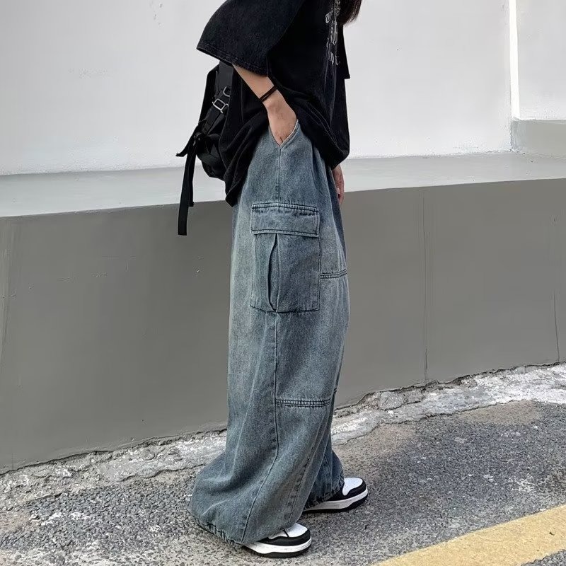 Vintage-Cargo-Jeans für Herren – Lässige Jeans mit geradem Bein, mehreren Taschen und Used-Look_voghion.com