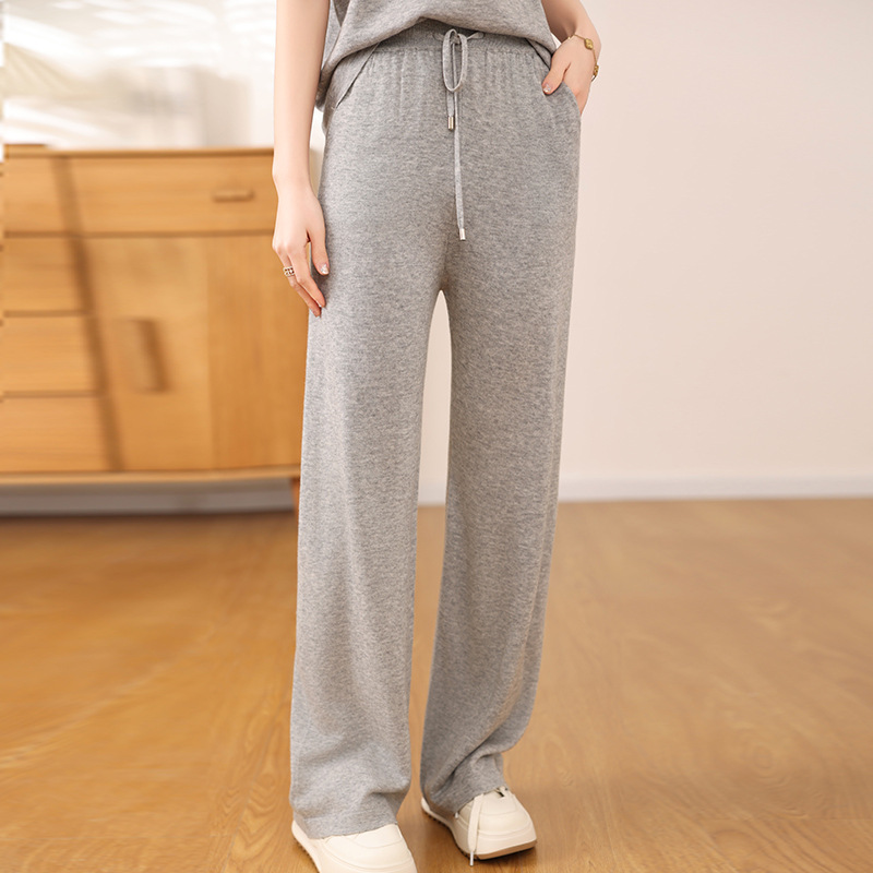 2025 Spring and Autumn New Fine Wool Women's Fashion Sports Trousers Women's Casual Knitted Sweater Wide Leg Pants