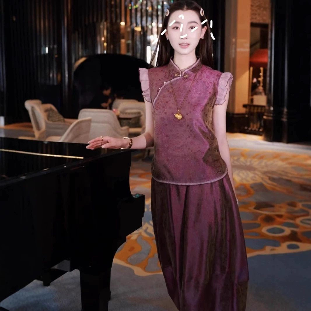 Новый китайский стиль Nanyou оптом высококачественный костюм с короткими рукавами черного цвета с золотой нитью и соусом из черной сливы