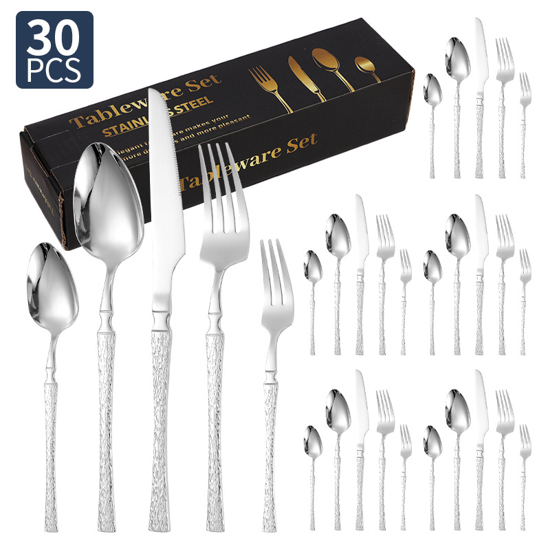 Cuchillos, tenedores y cucharas de acero inoxidable con cintura pequeña transfronteriza Juego de vajilla de acero inoxidable con cuchillo y tenedor de filete dorado, juego de 20/24/30