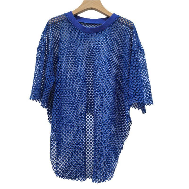 Personalidad fresca de malla hueca cuello redondo mangas cortas irregulares chaqueta de horquilla para mujeres 2025 chaqueta de moda de verano