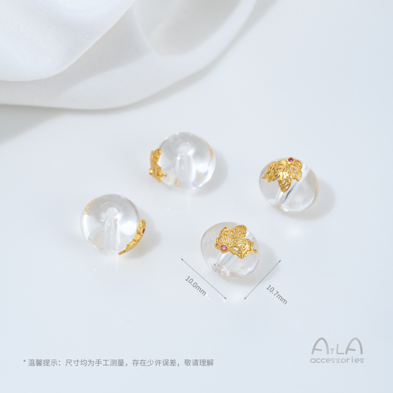 强保色沙金镶嵌天然白水晶隔珠桶珠南瓜吊坠diy手链项链饰品配件|undefined