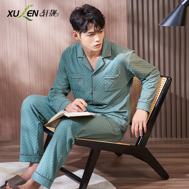 100% pijamas de algodón de los hombres de primavera y otoño de manga larga más el tamaño flojo otoño homewear traje de los hombres