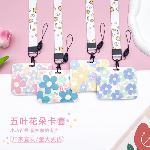 Slide cover embossed horizontal card holder student campus bus subway access control IC card bag anti-lost hanging neck protective cover wholesale