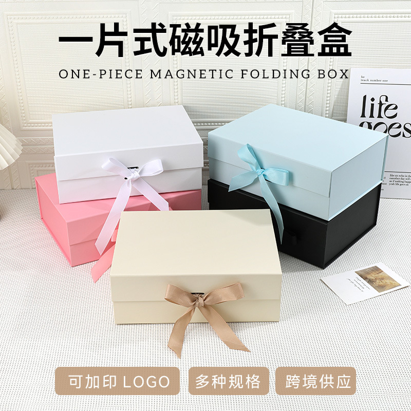 Caja plegable negra de alta calidad, comercio exterior, caja de embalaje plegable de una pieza, caja de regalo de negocios de alta gama, caja de cosméticos