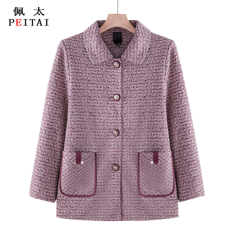 Middle-aged and elderly women's coat fashion new style small fragrant style autumn double-layer cardigan big mouth mother's grandma overalls