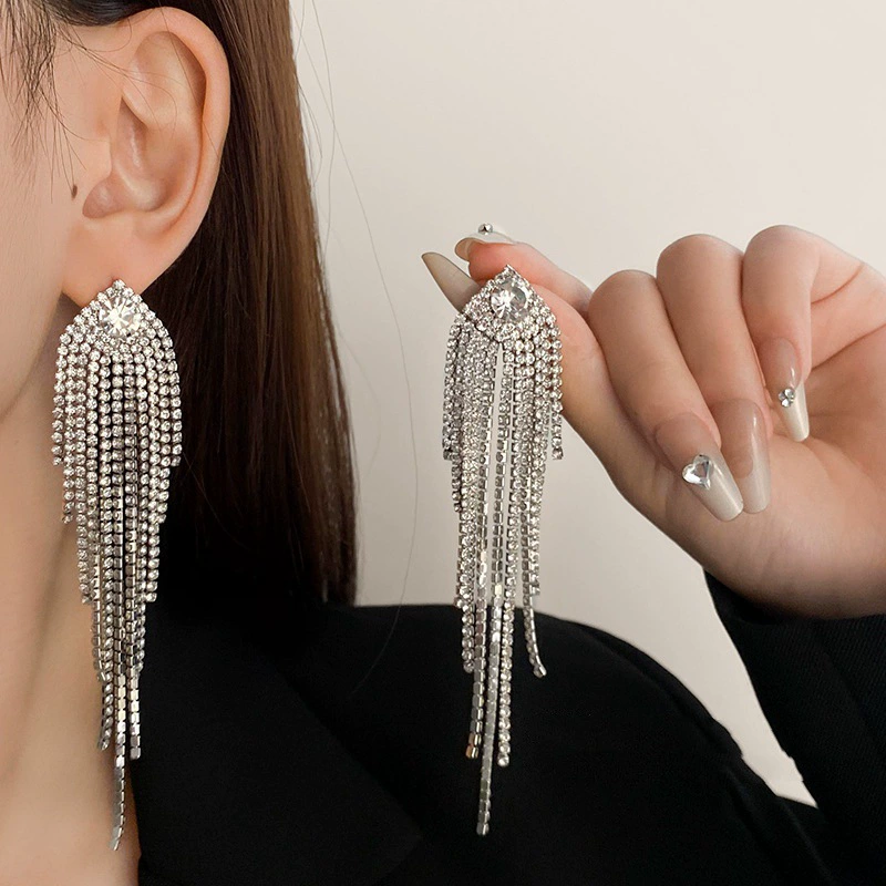 925 серебряные супер-блестящие длинные бриллиантовые серьги женские дикие кисточки невесты свадьба дикие серьги с водяными бриллиантами