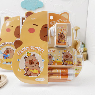 New Stationery Set Capibala Series Pencil Case and Pencil Sharpener Combination Set School Supplies Primary School Student Gift