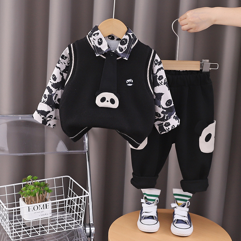 Kinder Strickweste Strickjacke Und Cartoon Shirt Set_voghion.com