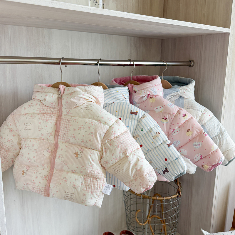 Foreign Trade Autumn and Winter 2026 New Style Double-Sided Cartoon down Cotton Jacket for Children, Thickened and Fleece-Lined Short Children's Coat