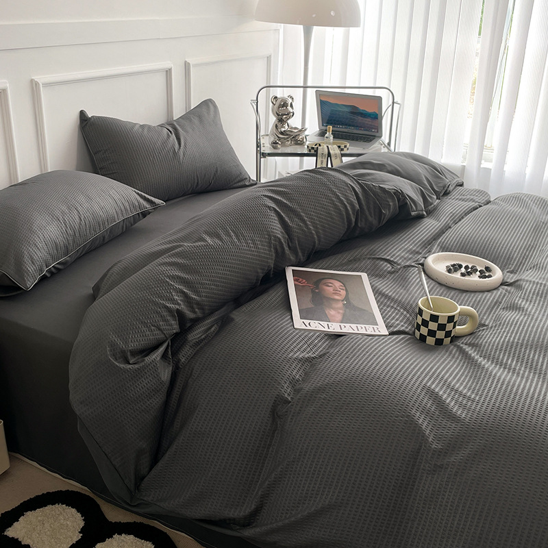 Parure de lit waffle, housse de couette et drap en coton doux_voghion.com