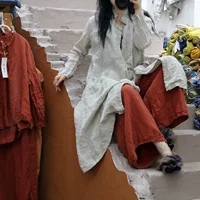 2022 Новый дизайн Sense Rain and Lew Linen Длинный большой выпуск Свободный Повседневный простой костюм Zen Art Тренч