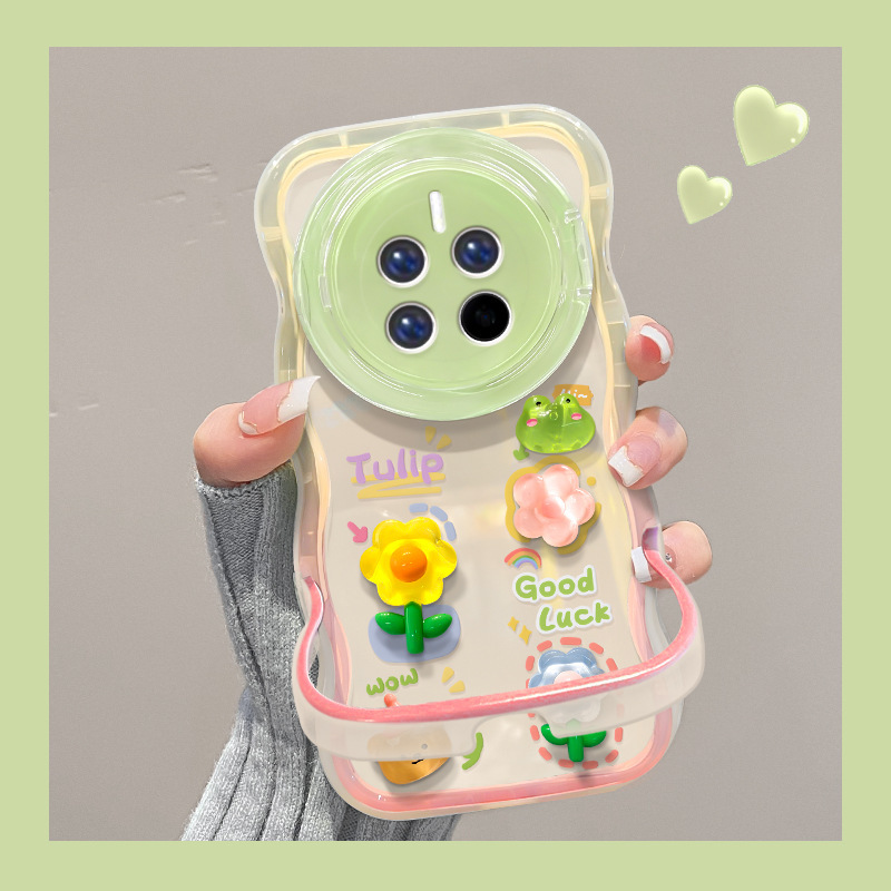 Huawei mate50pro Phone Case Pura70 Cute Frog Flower Doll Nova7 Invisible Double Stand Huawei mate50pro Phone Case Pura70 Cute Frog Flower Doll Nova7 Invisible Double Stand