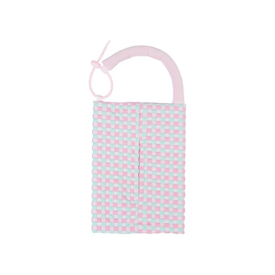 Car-mounted tissue box hanging bag, multifunctional hanging tissue dispenser, creative fabric tissue bag, car interior accessories (Car tissue box/set) - bubble-checkerboard-hanging-tissue-box-blue-and-pink