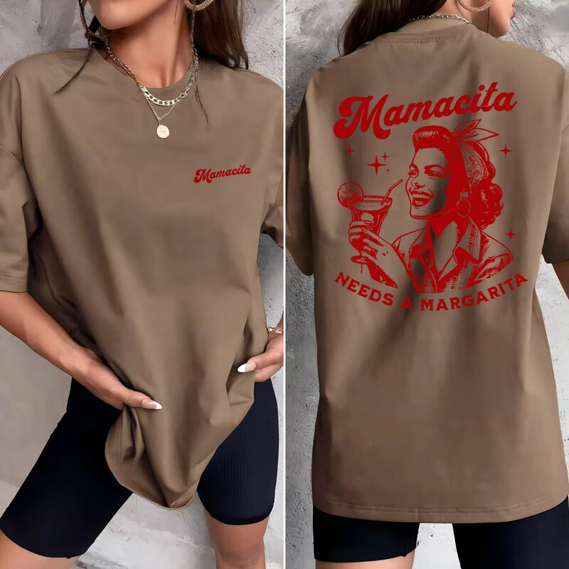 【Cross-Border European Size】Mamaxita Needs a Margarita Lemon Print T-Shirt for Women, Summer O-Neck T-Shirt