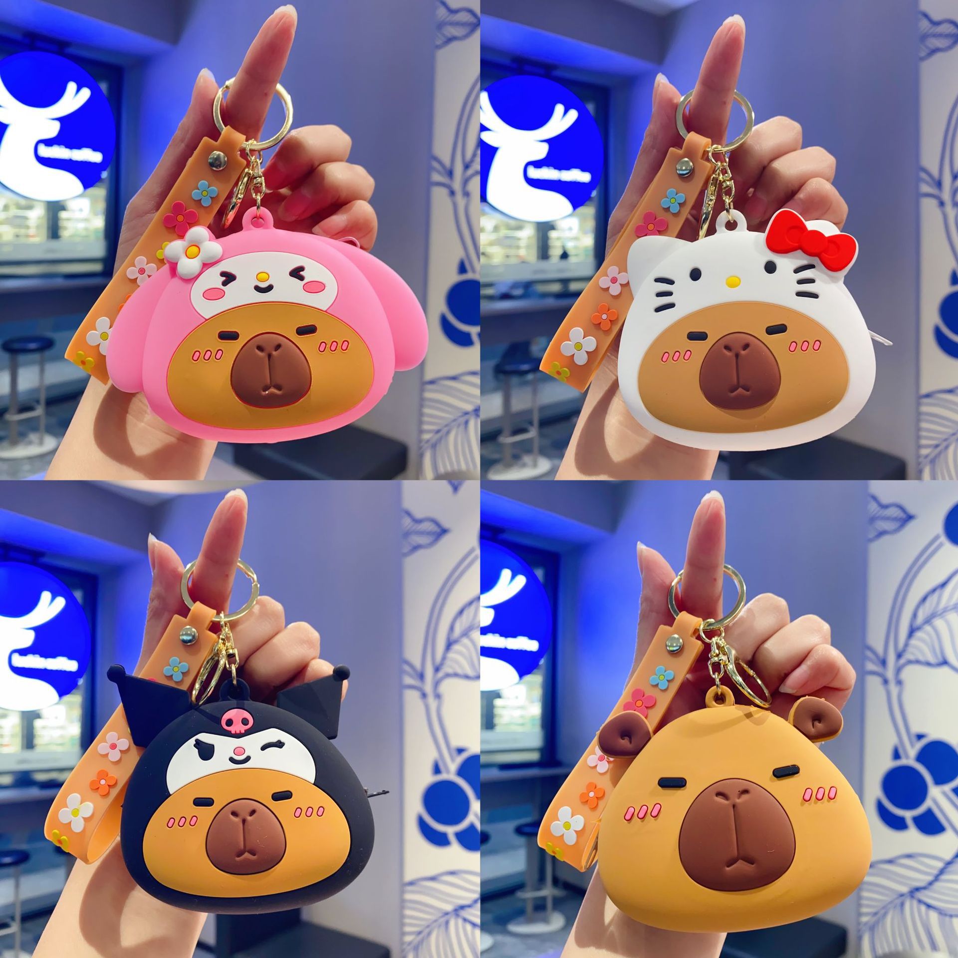 卡通卡皮巴拉零钱包钥匙扣硅胶小钱包耳机包钥匙包学生卡包钥匙链