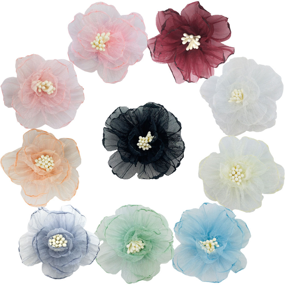 6cm Organza Super Fairy Roasted Edge Camellia Bud Flower Hair Accessories Clothing Wedding Dress Wrist Flower Accessories Accessories