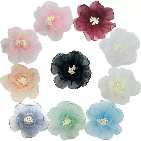 6cm Organza Super Fairy Roasted Edge Camellia Bud Flower Hair Accessories Clothing Wedding Dress Wrist Flower Accessories Accessories
