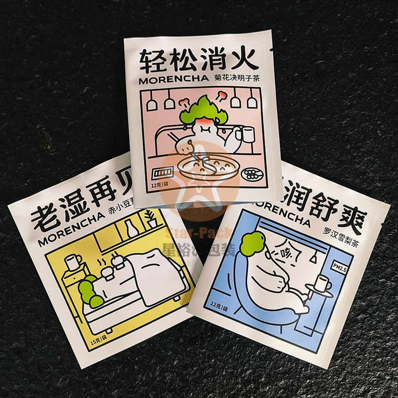 不同图案彩印茶叶铝箔袋 少批量拼版防潮对折茶叶小泡花茶袋