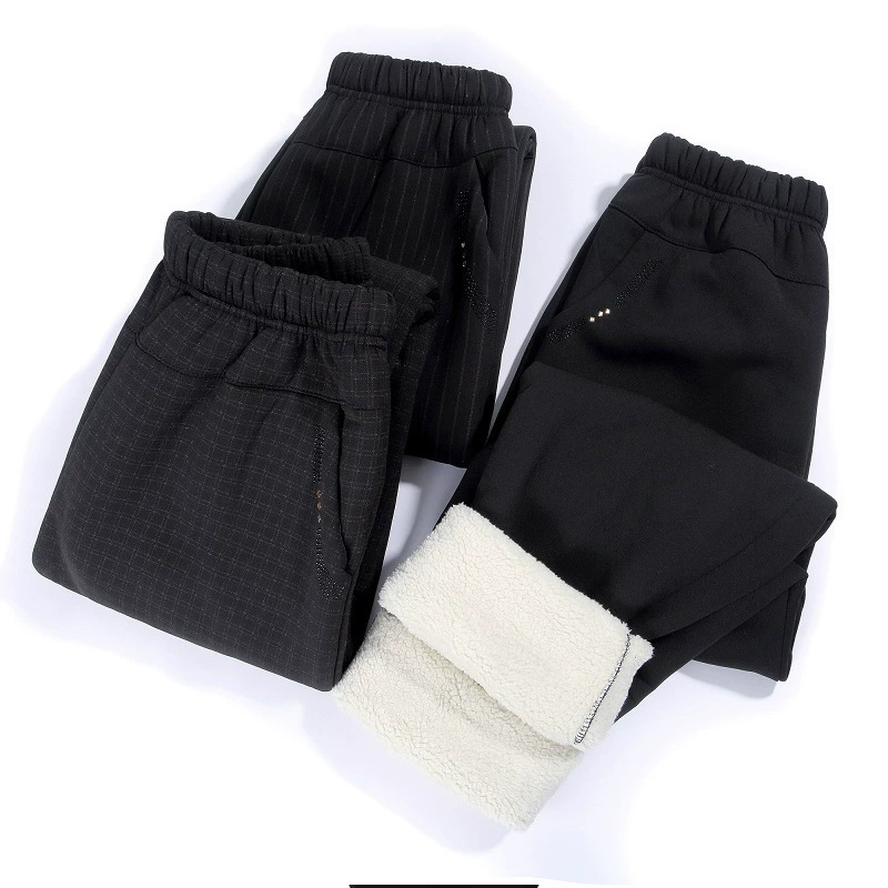 Брюки из овечьей шерсти для среднего и пожилого возраста, брюки больших размеров, повседневные Прямые толстые зимние брюки для мам с высокой талией и резинкой для пожилых женщин