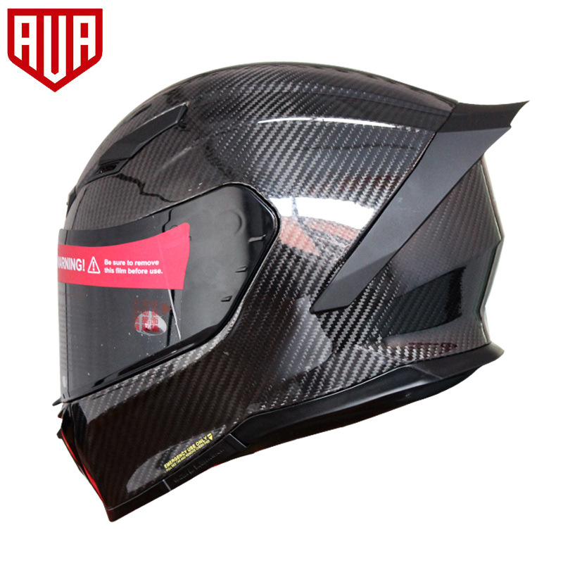 AVA rayo casco de fibra de carbono casco de la motocicleta hombres y mujeres Guerrero Negro casco completo anti-niebla de la motocicleta de cola grande de liquidación