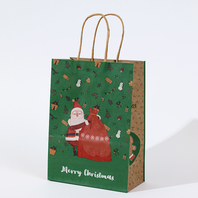 卸売りクロスボーダークリスマス手提げ袋クラフト紙漫画プレゼント包装袋サンタクロースショッピングフラットバッグ|undefined