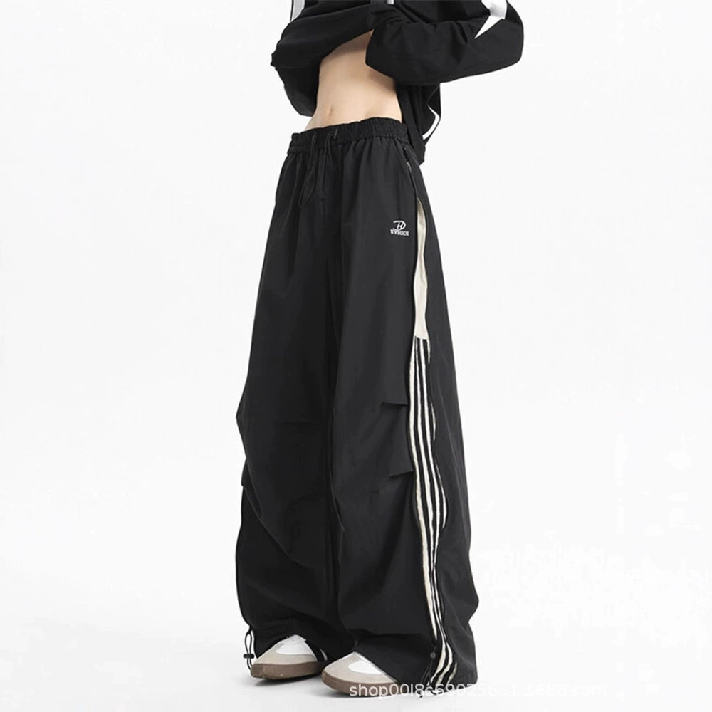 American-Style Quick-Dry Softshell Pants for Men and Women, Autumn Straight Loose Scimitar Pants, Versatile Zipper Side Stripe Paratrooper Cargo Pants