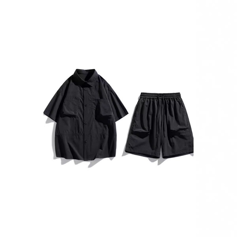 Verano hielo camisa de manga corta hombre + pantalones de cinco puntos set set set