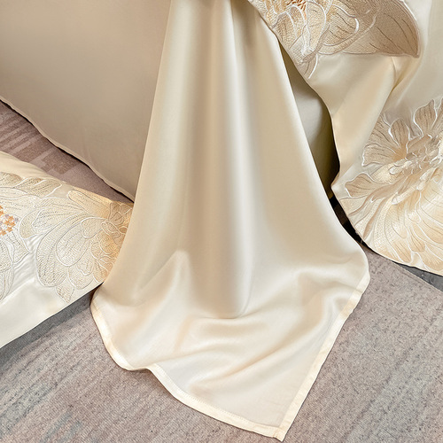 Light Luxury 60-count Long-staple Cotton Pure Cotton Four-piece Set Simple Embroidery Solid Color Duvet Cover Bed Sheet All-Cotton Bed Skirt Bedding