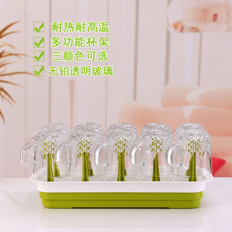 家用玻璃水杯套装6只装茶杯套装带杯架水壶花茶杯啤酒杯柠安厂家