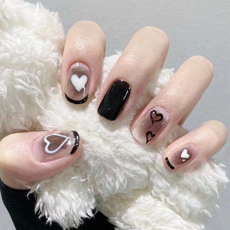 Nail art pieces wholesale mysterious black love short thin Love pieces white short finished products free of grinding Nail art pieces wholesale mysterious black love short thin Love pieces white short finished products free of grinding