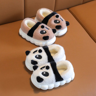 Super popular children's cotton slippers winter 2023 new cute panda bag feet warm men's and women's small medium and large furry slippers