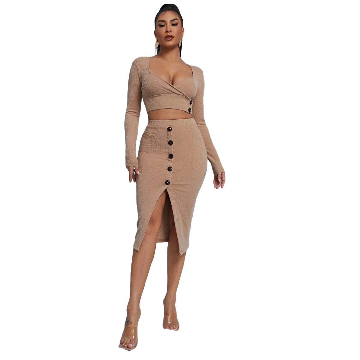 sexy solid color buckle skirt set wholesale clothing vendor Nihaostyles NSYNS68624