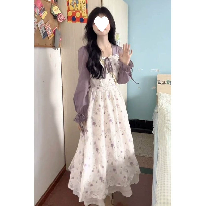 Женское фиолетовое платье из двух частей во французском нежном стиле, новое нишевое милое платье длиной до колена на шнуровке для ранней лета
